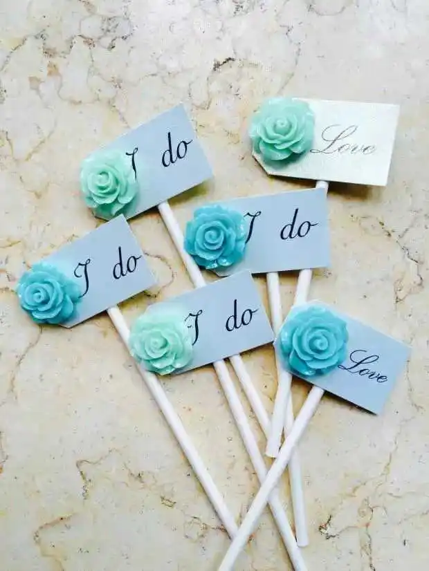 Tiffany Light Blue Rose Birthday Cake Toppers Wedding Decorations Dessert Decor Flower I DO Bridal Shower Valentine favors | Дом и сад