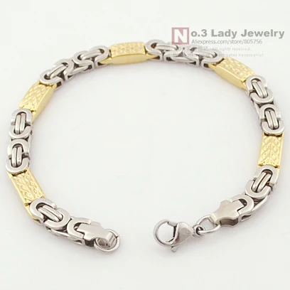 

GOKADIMA wholesale vintage byzantium style chain link bracelet men punk jewelry stainless steel in gold-silver color 6mm 22cm WB