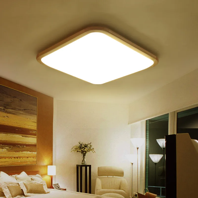 Светодиодная потолочная лампа из массива дерева в японском стиле прямоугольные