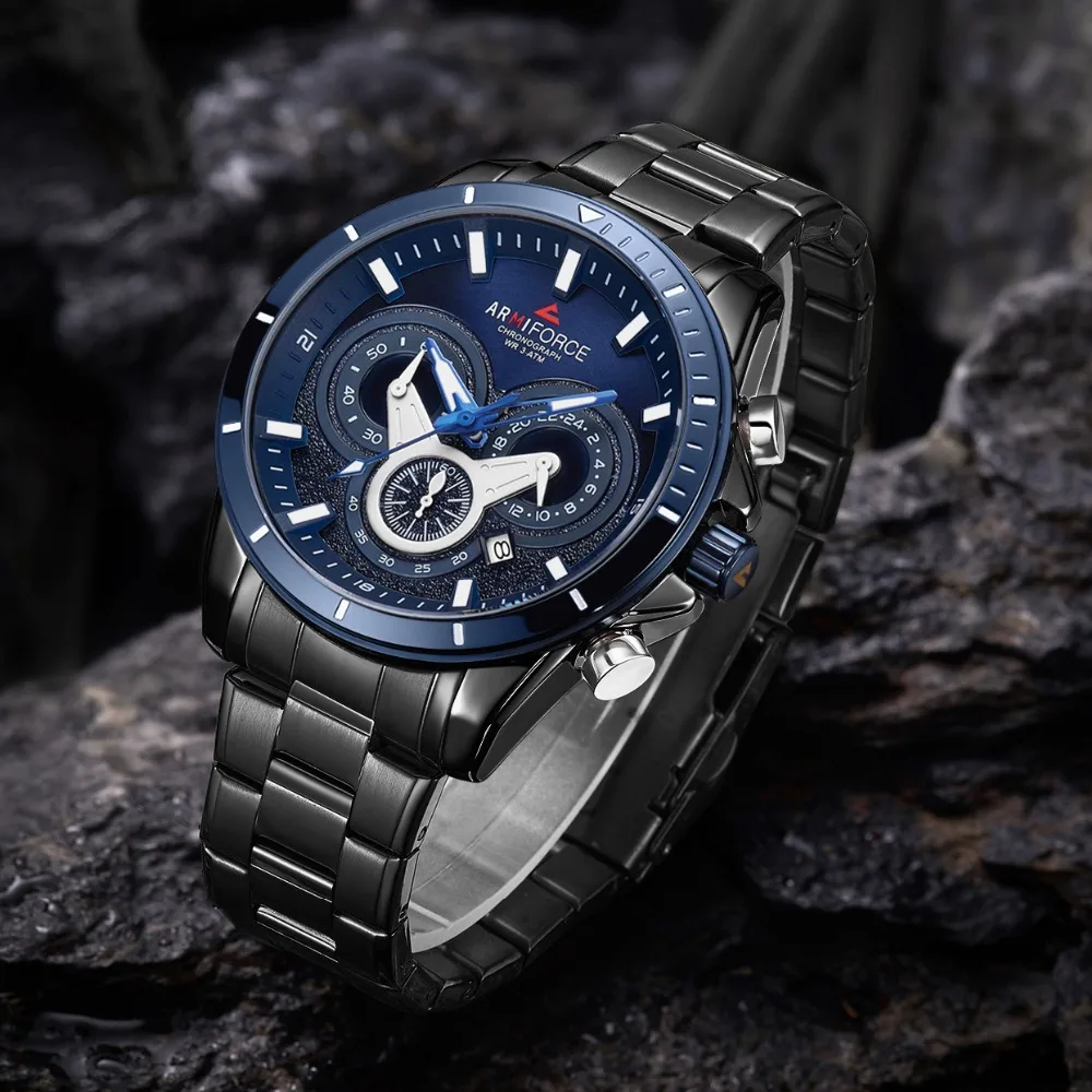 ARMIFORCE Военная Униформа Спортивные кварцевые для мужчин часы Черный Нержавеющая