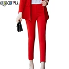 Женские повседневные хлопковые брюки до щиколотки, прямые облегающие брюки красного цвета со средней талией размера плюс 4XL