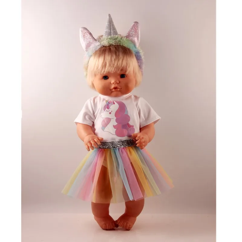 silver set Костюм «Единорог» наряды для 42 см/16 дюймов Nenuco y su Hermanita Детские куклы одежда серебряные ободки с единорогами белая футболка кружевная юбка - Цвет: silver set