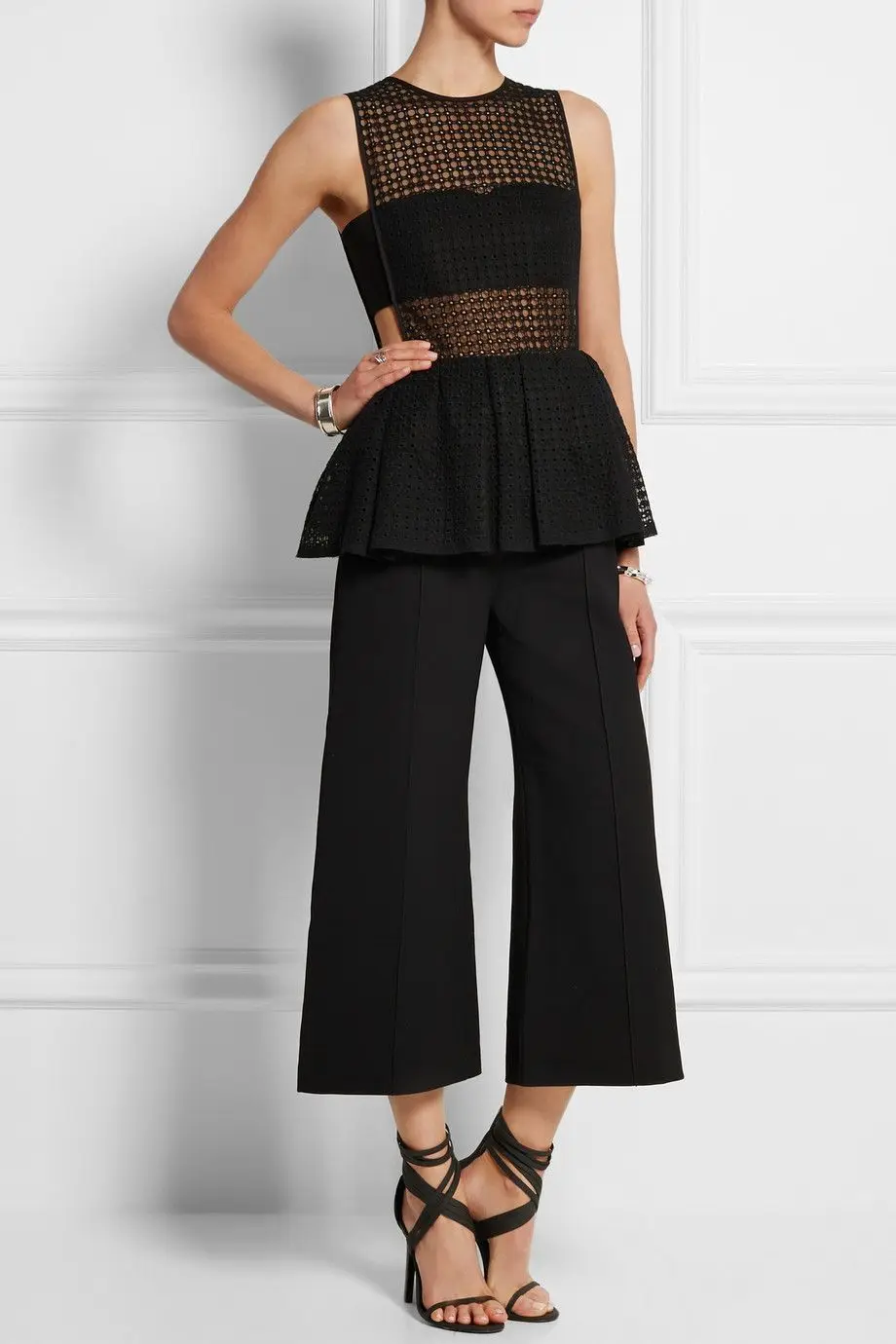 

Hollow Out Lace Vest Ruffle Slim Fashion Tops Hight Qualtiy Summer Women