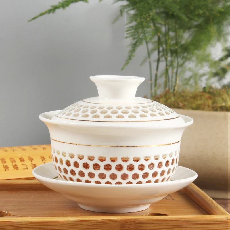 Керамический чайник gaiwan в китайском стиле кунг фу (220 мл) сотовый перфорированный