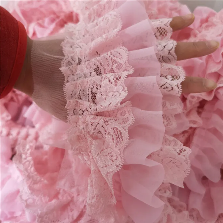 3Yard/Lot Black white pink three-layer chiffon lace trim pleated cuffs Doll skirt wedding diy fabric accessories | Дом и сад