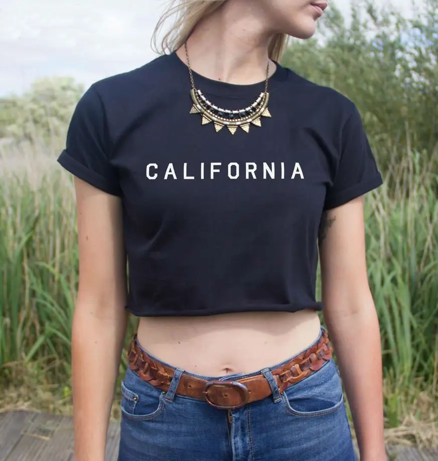 Женский летний укороченный топ California с буквенным принтом короткая футболка