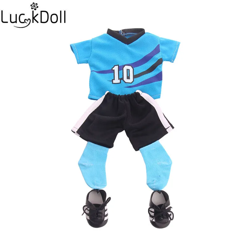 LUCKDOLL модный новый ярко синий футбольный костюм 18 дюймов Logan Doll одежда аксессуары