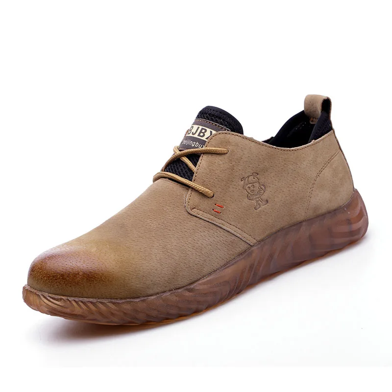 Brown safety shoes ROXDIA/Брендовые мужские и женские защитные ботинки из свиной кожи со стальным носком размера плюс 37-45, демисезонная Повседневная легкая рабочая обувь, RXM121 - Цвет: Brown safety shoes