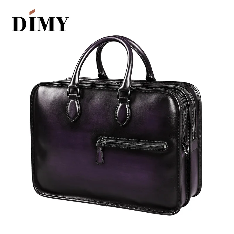 Purple DIMY рука патина Кожа Мужские портфели голландский телячьей сумки бизнес сумки двойная молния сумка для мужчин джентльмен - Цвет: Purple