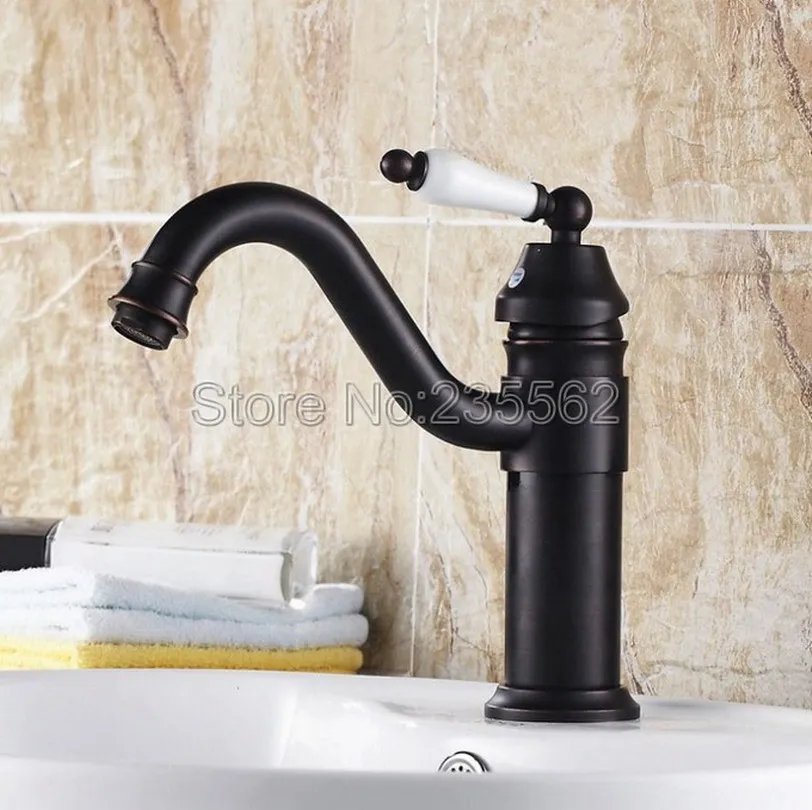 

Black Oil Rubbed Bronze Ceramic Lever Bathroom Basin Faucet Swivel Spout Vessel Sink Mixer Washbasin Taps lnf313
