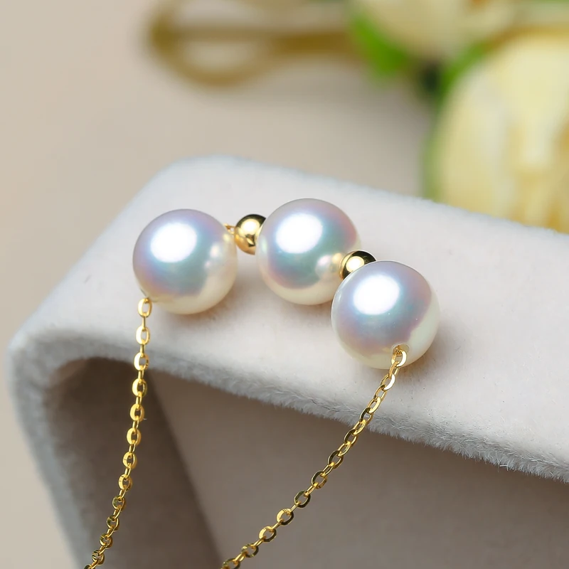 

Fine Jewelry natural Akoya seawater pearl pendant 18K send his girlfriend genuine Necklace