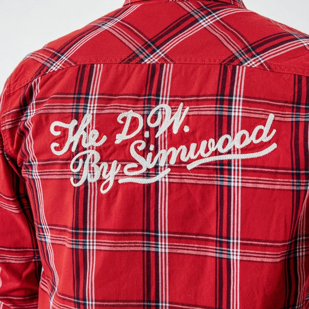 Мужская клетчатая рубашка SIMWOOD повседневная с вышитой надписью брендовая одежда