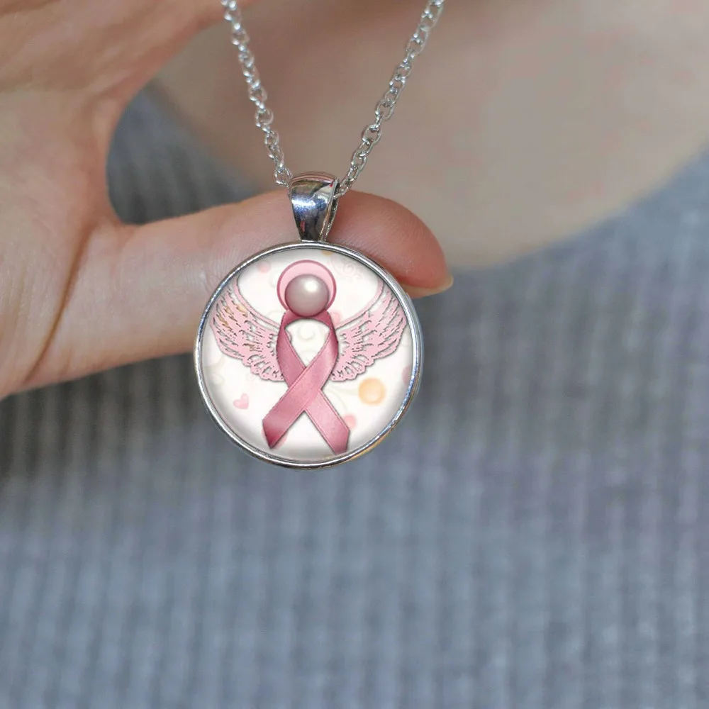 Ангел розовый молочный рак лента вихревое сердце кулон ожерелье стеклянный Арт