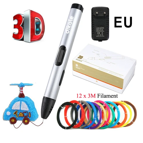 Silver EU Plug36mPLA Dikale 3D печать ручки 5 В DIY 3D usb зарядка ручка 3D Рисование ручки 36 м PLA нити для детей и взрослых творческие Обучающие игрушки подарок - Цвет: Silver EU Plug36mPLA