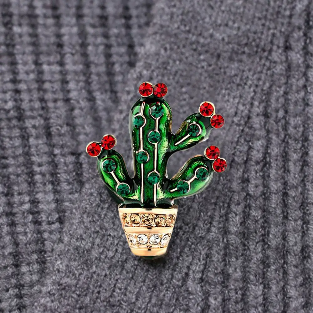 Leaf Cactus Style Brooch Women Elegant Pin Crystal Rhinestone Jewelry Green Plant Classic Accessories Simple Gift | Украшения и