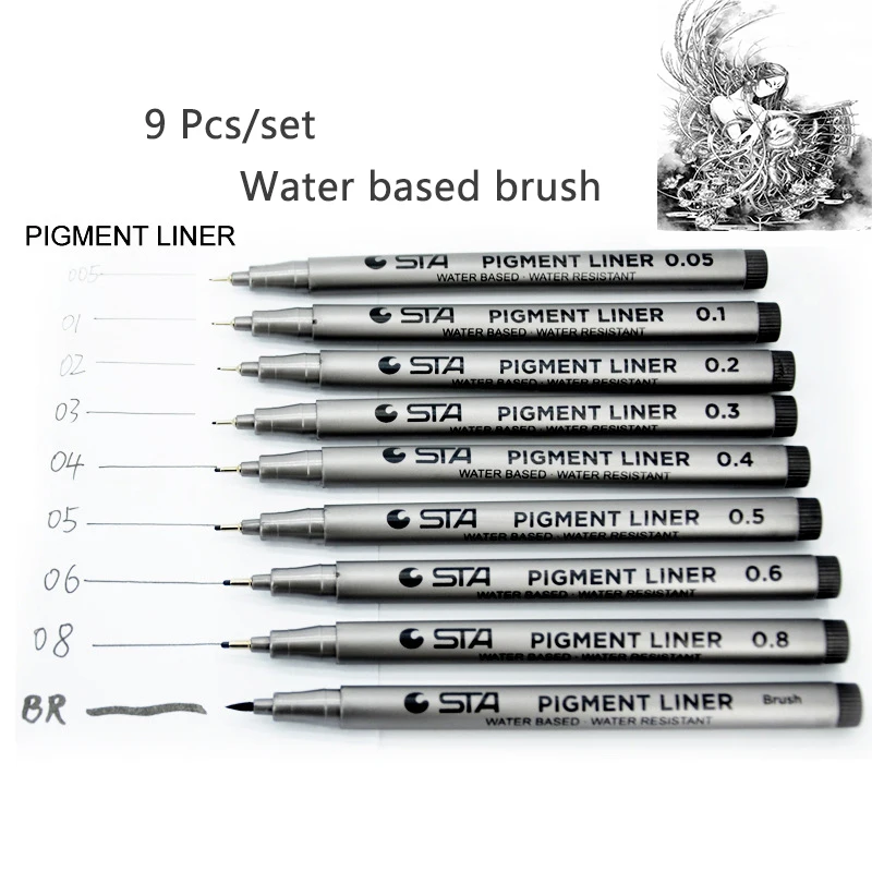 9 шт./компл. на водной основе Кисточки Книги по искусству маркер различные размеры