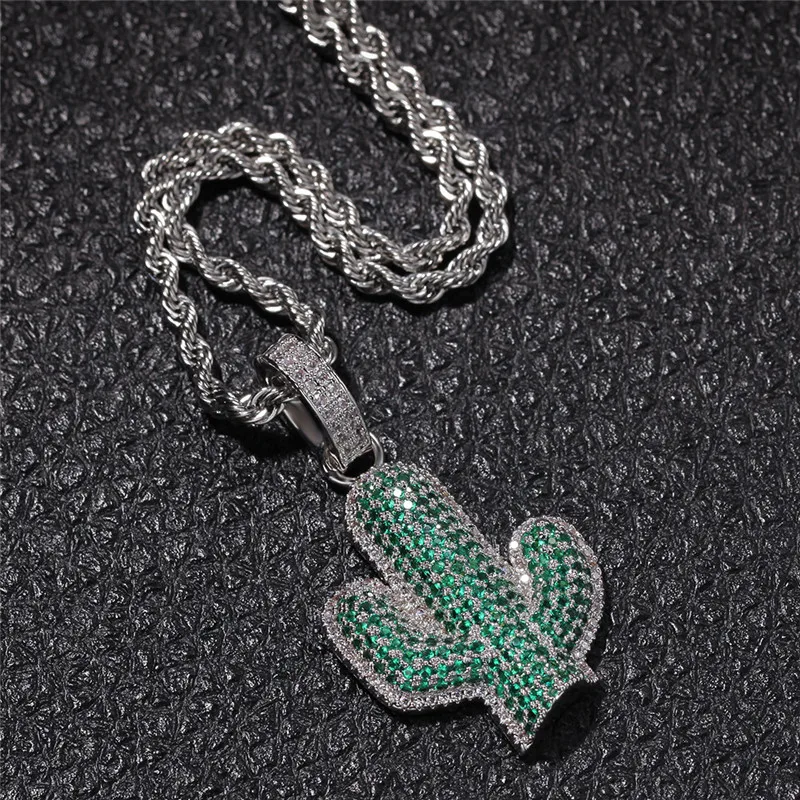 Iced Out Кактус Кулон ожерелье Новое поступление AAA циркон 2 цвета мужские Подвески ожерелье модное растение хип хоп ювелирные изделия