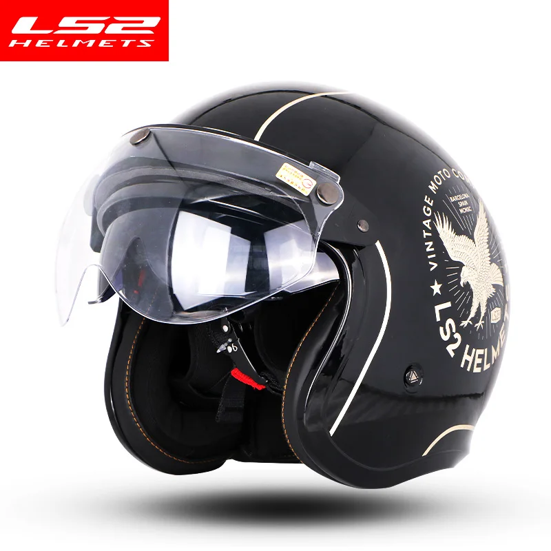 LS2 OF599 Spitfire с открытым лицом винтажный шлем moto rcycle половина 3/4 шлем casco moto винтажный ECE утвержденный размер M-XXXXL - Цвет: with W visor