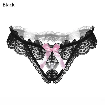 Black Новинка, горячее предложение, Дамское сексуальное нижнее белье, Дамское кружевное нижнее белье с бантом, стринги с буквами G, перламутровое Прозрачное нижнее белье, трусы WY2172 - Цвет: Black