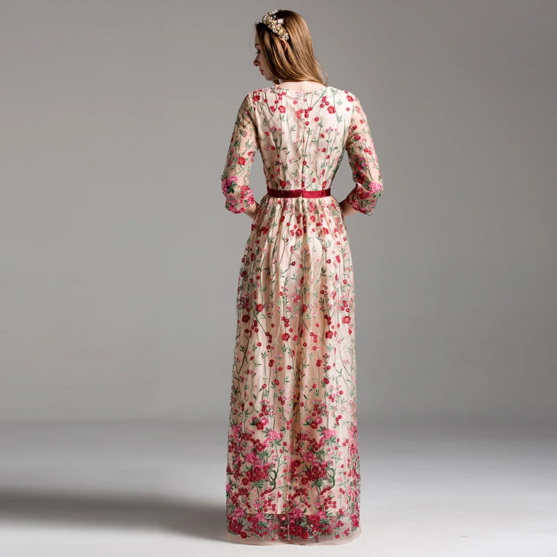 Женское платье с длинным рукавом Megyn длинное винтажное цветочной вышивкой и о