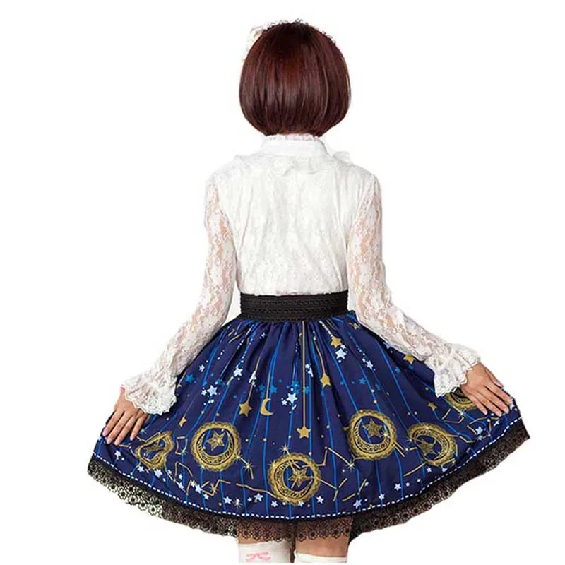 ROLECOS/синяя короткая юбка с принтом луны и звезд для женщин Милая принцессы в стиле