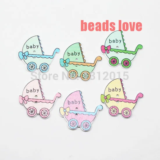 Free shipping wholesale 20pcs 35x33mm Mix Cute Baby Carriage Stroller Pattern Wood buttons Fit Sewing Scrapbooking Crafts WL002 | Дом и сад