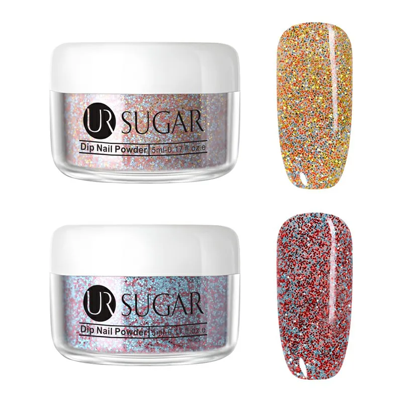 2Pcs set 2 Ur Sugar 5 мл блеск окунания ногтей порошок мерцающий голографический пигмент Пыль порошок украшение натуральный сухой без лампы лечения набор - Цвет: 2Pcs set 2