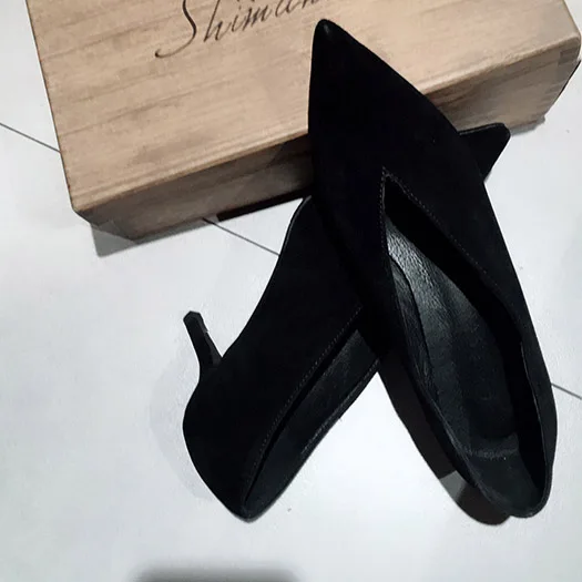 Black Suede 5cm Winkle Picker Большой размер Кожаные насосы на низком каблуке тонкий подиум Размер 33 котенок суд офис обувь черный Указательный палец замша женщина средняя пятка китайская новая Весна осень мода Китай - Цвет: Black Suede 5cm