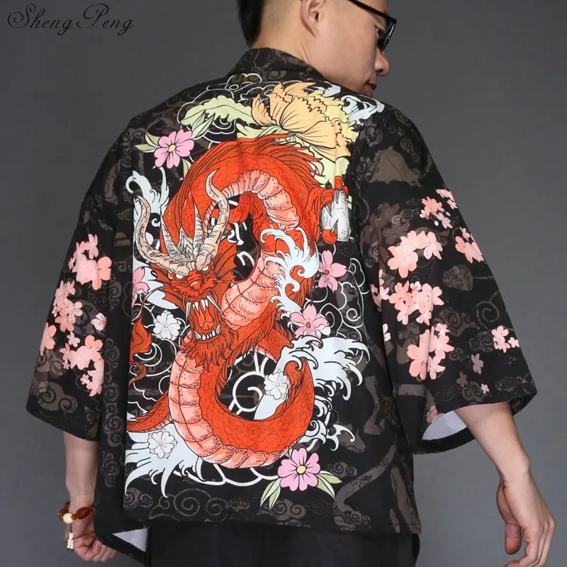 Kimono cardigan men traditional japanese kimonos yukata shirt japan kimono summer fashion clothes Q627 | Тематическая одежда и