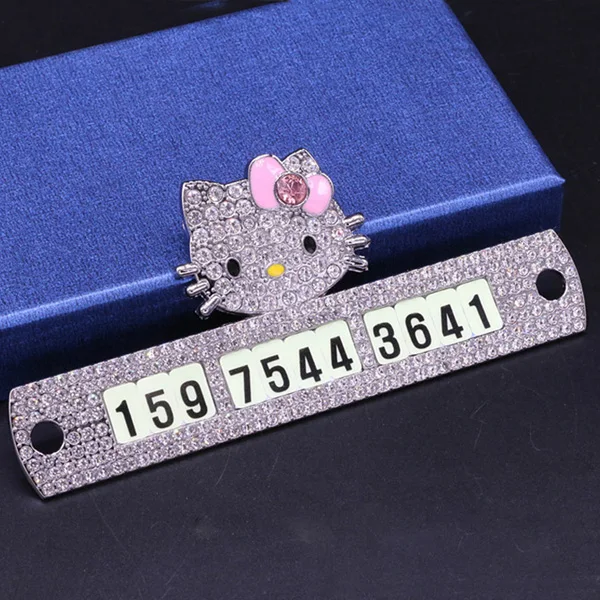 Luminous number Шикарный милый мультфильм hello kitty Автомобильная временная парковка телефонная карточка пластина авто Сплав с алмазными креативными пластинами - Название цвета: Luminous number
