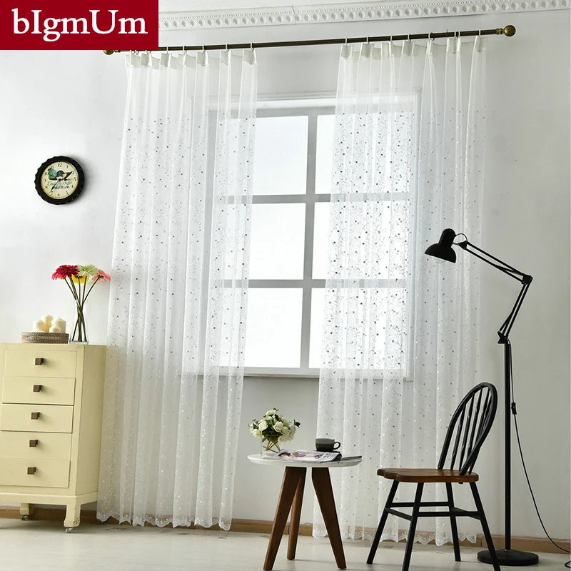 

bIgmUm Embroidered tulle curtains for living room 4 color polyester modern sheer window treatments Treatments Voile Curtain