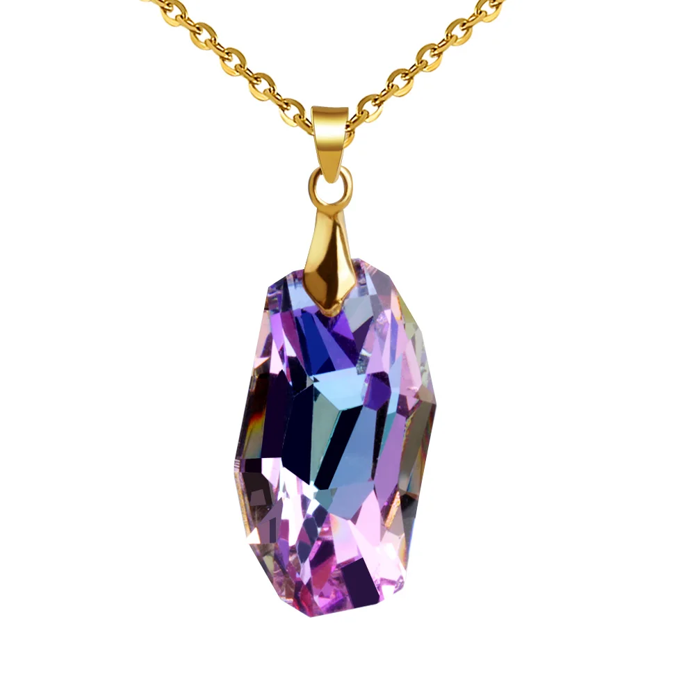 Pink FINE4U N063 ожерелье с кристаллами неправильной формы и подвески 316 цепочка из нержавеющей стали ожерелье для женщин ювелирные изделия для свадебной вечеринки - Окраска металла: Pink