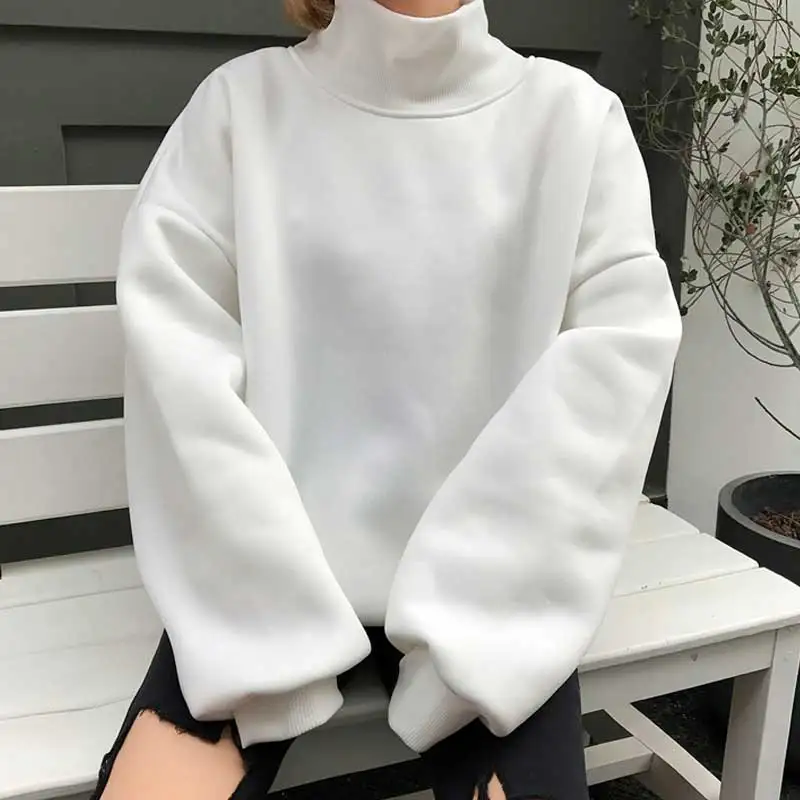 YouGeMan зимние теплые толстовки для женщин Одежда корейский Ulzzang Harajuku Бархат Водолазка пуловер кофты женские свободные топы