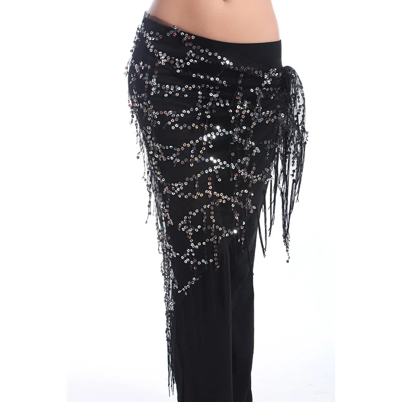 Black silver sequins Платок для танца живота 10 цветов - Цвет: Black silver sequins