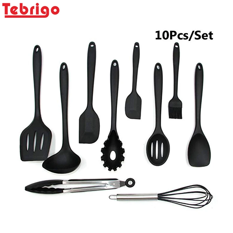 Tebrigo 10 шт./компл. силиконовые кухонные принадлежности набор антипригарных щипцы