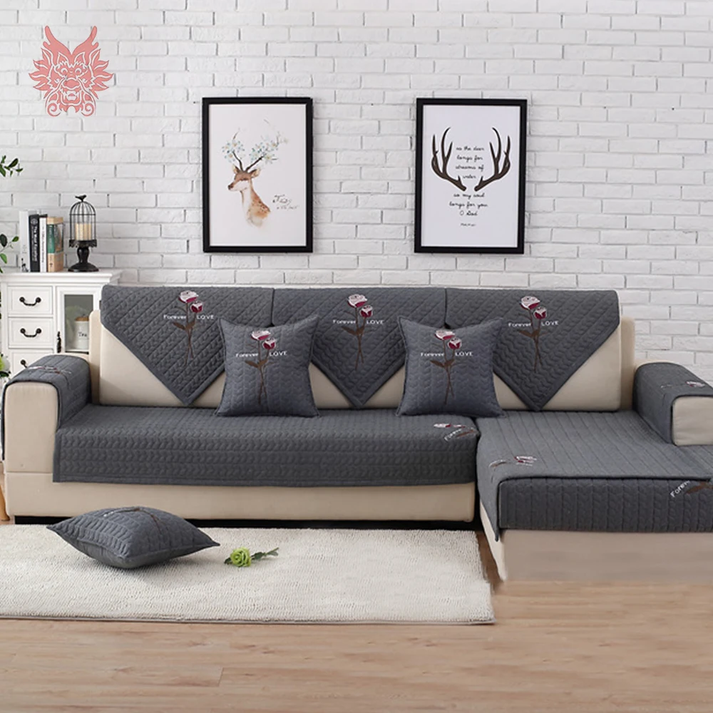 Серый Красный Розовый Цветочный вышитый хлопковый стеганый секционный чехол для