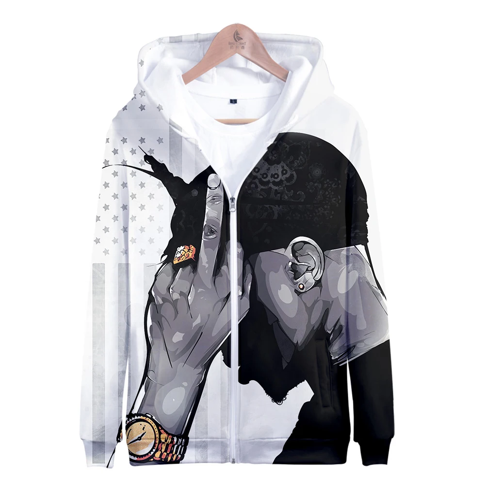 

2019 New Rapper 2pac 3D print Zipper hooded sweatshirt Men/Women spring Casual Zipper clothes Plus Size 4XL