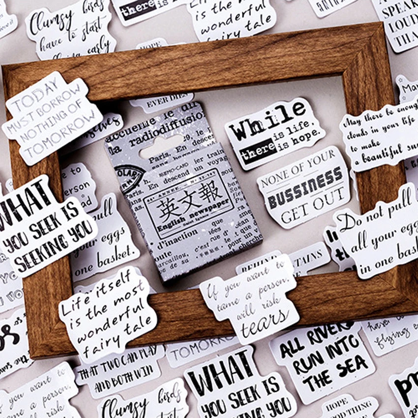

46pcs/box Vintage English Newspaper Diary Paper Label Sealing Adhesive Scrapbooking Decorative DIY Stickers