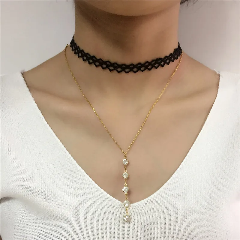 DANZE 2 шт./компл. короткое Хрустальное Кружевное колье + Асимметричная симметричная
