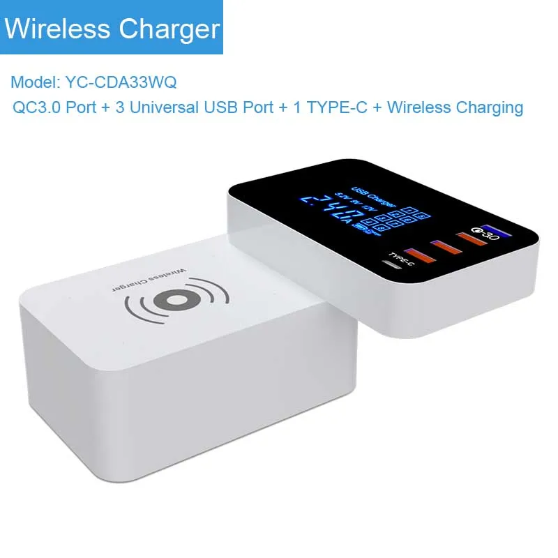 Wireless Charger QI Беспроводное зарядное устройство Quick Charge 3,0 Smart usb type C зарядная станция светодиодный дисплей адаптер питания для быстрой зарядки настольное зарядное устройство - Тип штекера: Wireless Charger