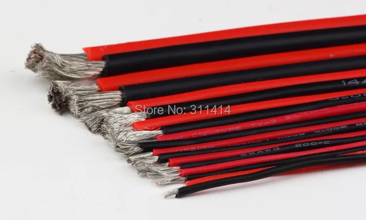 1 метр красный + Черный силиконовый провод 12AWG 14AWG 16AWG 22AWG 24AWG термостойкий мягкий