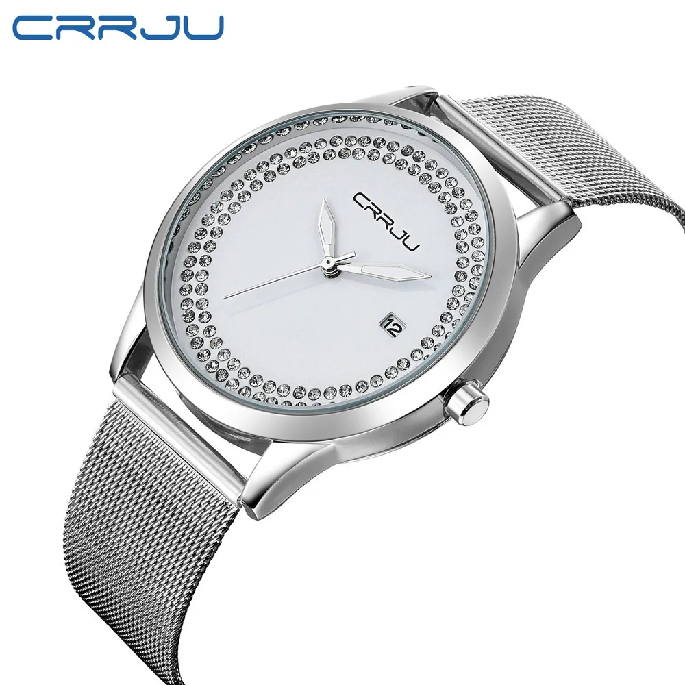 Новинка 2017 модные повседневные часы серебряные женские Подарочные со стразами