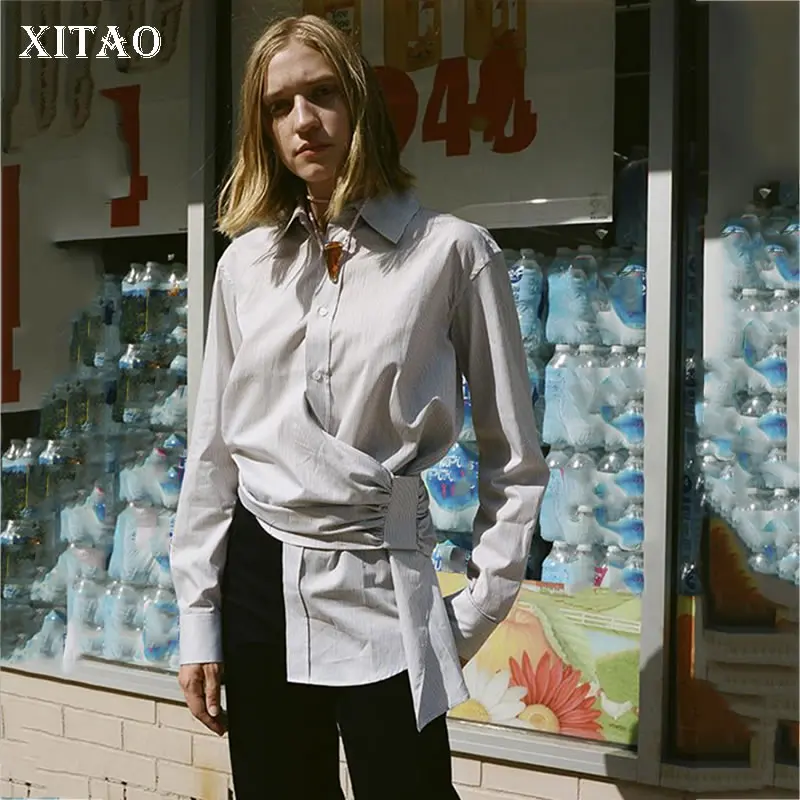 [XITAO] Новинка 2019 года европейская уличная одежда с длинным рукавом в полоску