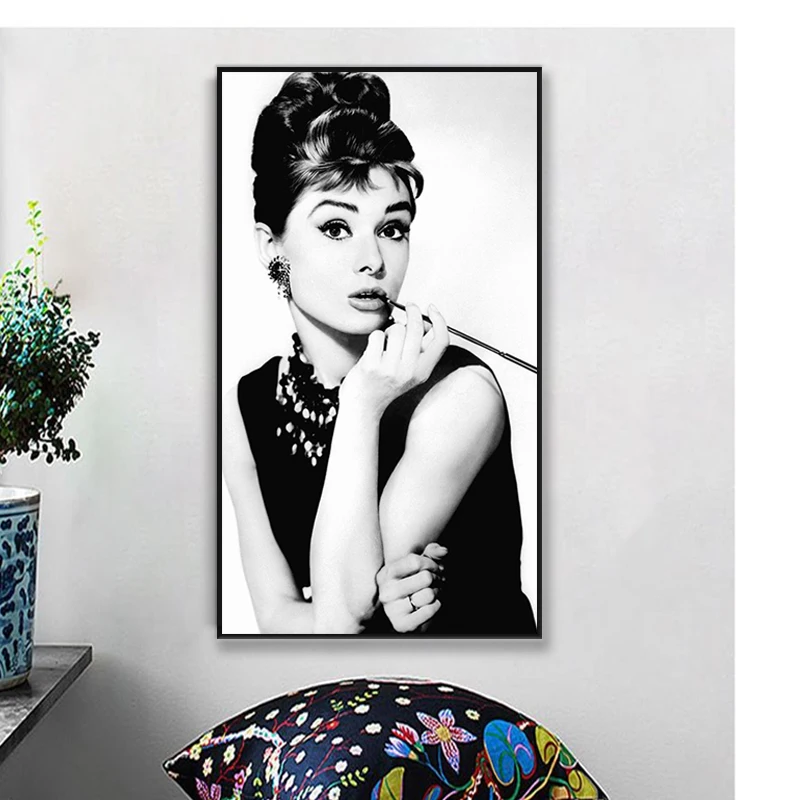 Классический черно белый Рисунок Одри Хепберн HD принт фильм звезда плакаты