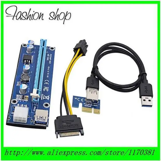 10 шт./лот USB 3 0 60 см PCIe 1x к 16x PCI Express расширитель переходная карта с 6Pin SATA 15Pin кабель