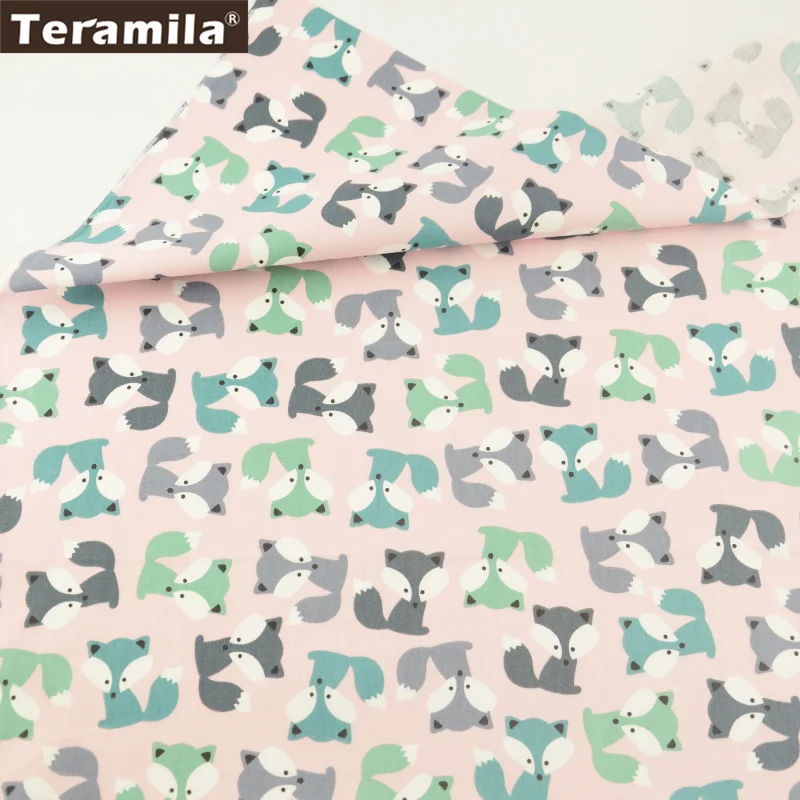 Teramila ткань 100% хлопок тканевый светильник серый и зеленый мультфильм лисы узоры