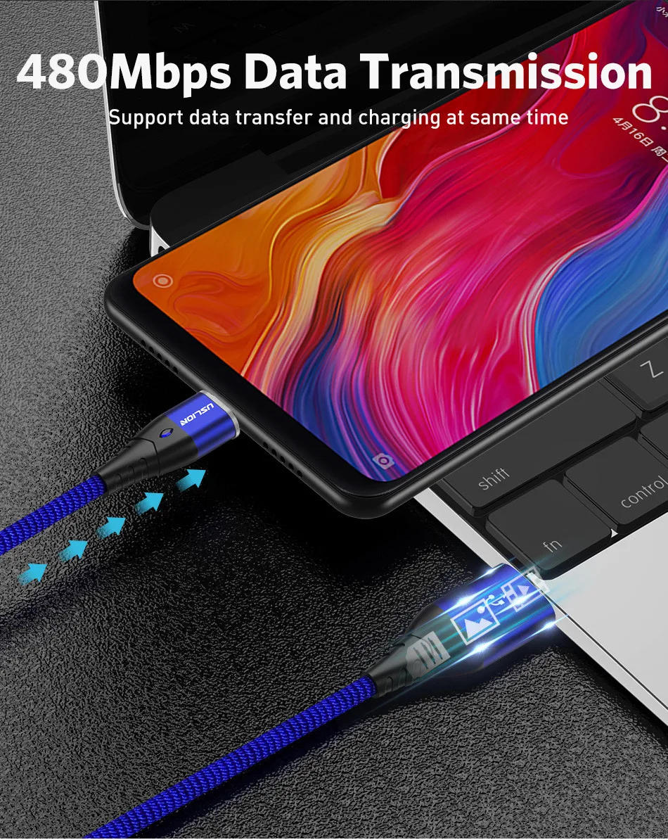 USLION 3а Магнитный USB кабель для type C Магнитный зарядный кабель для быстрой зарядки Micro USB кабель для samsung Xiaomi телефонный кабель