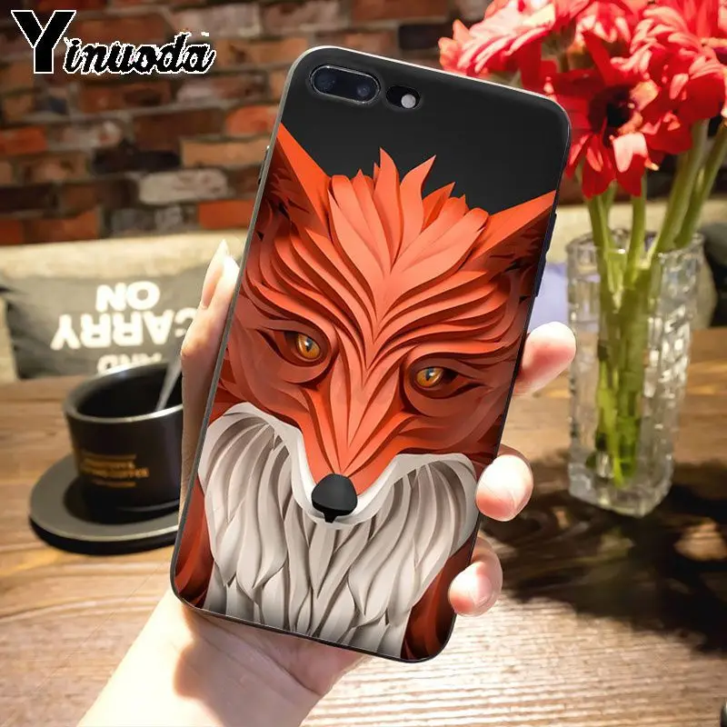 Yinuoda, цветной, Цветочный, лесной, Лисий, животный, модный, дизайнерский, тонкий, черный чехол для iPhone 8, 7, 6, 6S Plus, X, 5S, 11pro, SE, 5C, чехол