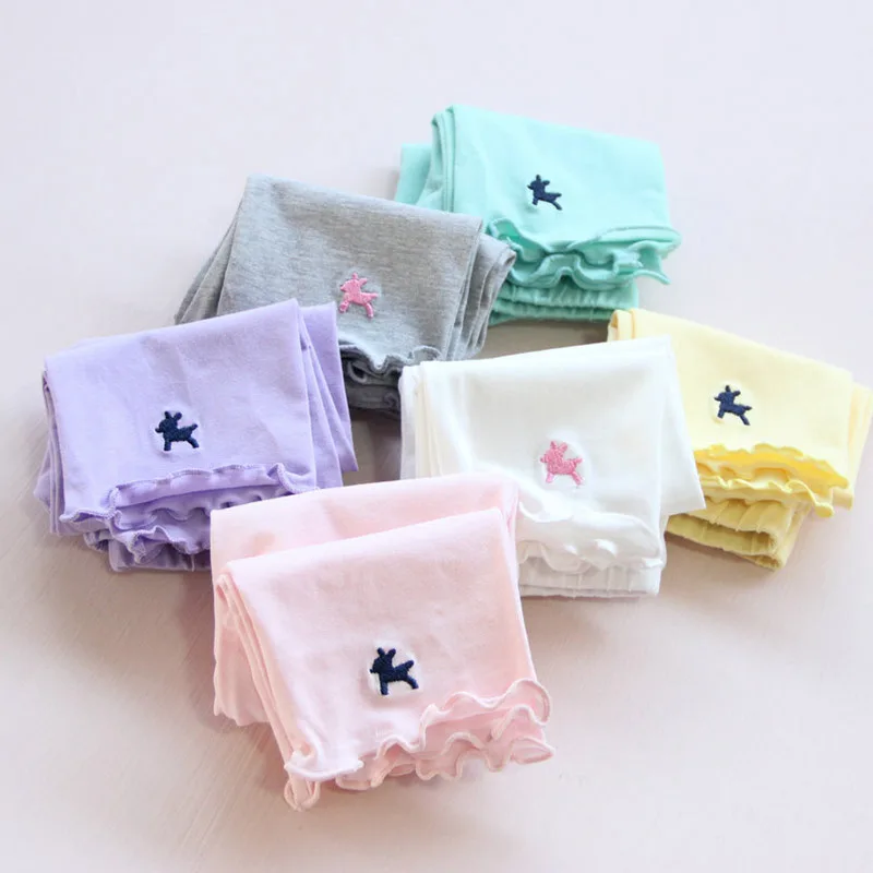 Детские облегающие леггинсы с вышивкой летние эластичные штаны карамельных