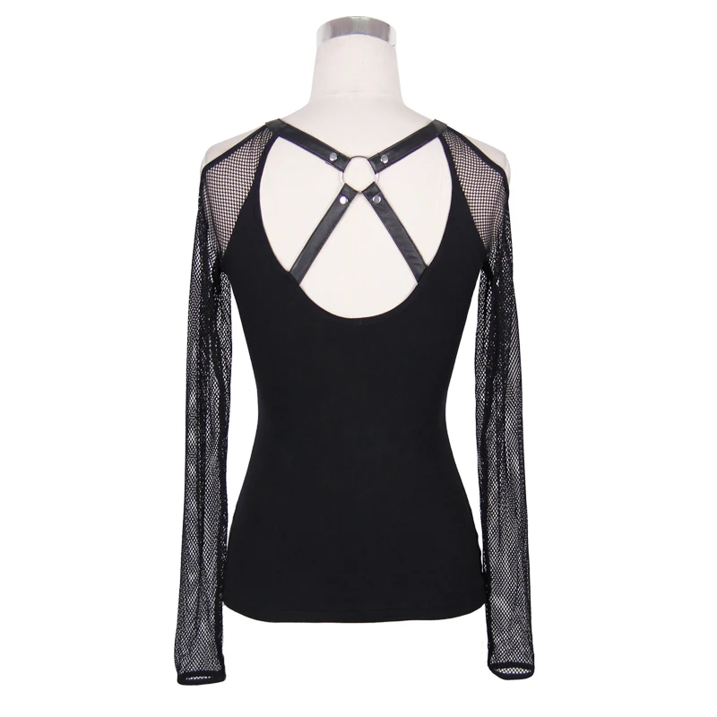 Модная готическая Черная сетчатая Повседневная Футболка с рукавами Devil топы